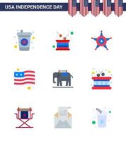 9 flache Zeichen für USA-Unabhängigkeitstag USA-Elefantenmänner USA-Land editierbare USA-Tag-Vektordesignelemente vektor