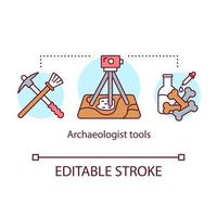 Archäologe Werkzeuge Konzeptikone. archäologische Expedition. Ausgrabung und Laboranalyse. vektor