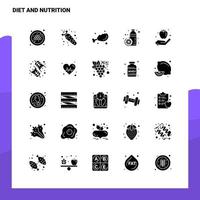 25 Diät- und Ernährungs-Icon-Set solide Glyphen-Icon-Vektor-Illustrationsvorlage für Web- und mobile Ideen für Unternehmen vektor