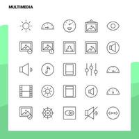 Satz von Multimedia-Liniensymbolen Set 25 Symbole Vektor-Minimalismus-Stildesign Schwarze Symbole setzen lineares Piktogrammpaket vektor