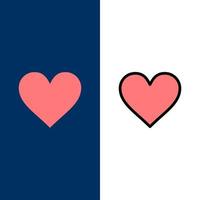 Herz Liebe wie Twitter Symbole flach und Linie gefüllt Symbolsatz Vektor blauen Hintergrund