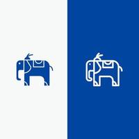 Elefant Tierlinie und Glyphe festes Symbol blaues Banner vektor