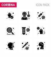 Symbol für Coronavirus-Vorsichtstipps für die Präsentation von Gesundheitsrichtlinien 9 Solid Glyph Black Icon Pack wie Ausbreitungsschutz Krankheit Fieber Corona-Impfstoff Virus-Coronavirus 2019nov-Krankheit ve vektor