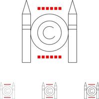 Geschäftskonflikt copyright digital Fett und dünne schwarze Linie Symbolsatz vektor