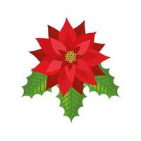 Blätter mit Blume Weihnachten isolierte Ikone vektor