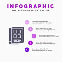 bok tidning papper anteckningsbok telefonbok fast ikon infographics 5 steg presentation bakgrund vektor