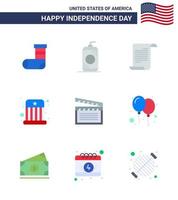 Happy Independence Day 9 Flats Icon Pack für Web und Print Movis Hut Datei Kids Circus editierbare Usa Day Vektor Design Elemente