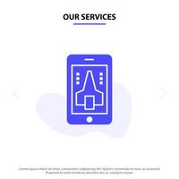 unsere dienstleistungen spiel spielen mobile smartphone solide glyph icon web card template vektor