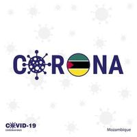 moçambique coronavirus typografi covid19 Land baner stanna kvar Hem stanna kvar friska ta vård av din egen hälsa vektor