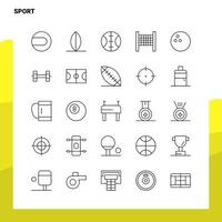 Satz von Sportlinie Symbolsatz 25 Symbole Vektor Minimalismus Stil Design schwarze Symbole Set lineares Piktogrammpaket