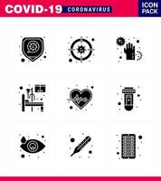 9 Solid Glyph Black Coronavirus Covid19 Icon Pack wie Beat Medical Covid Hospital infizieren virale Coronavirus 2019nov-Krankheitsvektor-Designelemente vektor