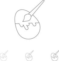 Pinsel Osterei Malerei Fett und dünne schwarze Linie Symbolsatz vektor