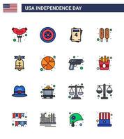 16 platt fylld linje tecken för USA oberoende dag basketboll amerikan kärlek ringa mat redigerbar USA dag vektor design element