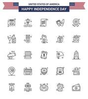 Stock Vector Icon Pack von American Day 25 Zeilenzeichen und Symbolen für Independece American America Frise Usa editierbare Usa Day Vektordesign-Elemente