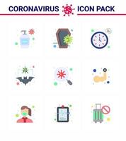 coronavirus förebyggande uppsättning ikoner 9 platt Färg ikon sådan som virus coronavirus skalle bärare timer viral coronavirus 2019 nov sjukdom vektor design element