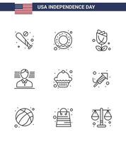 9 kreativ USA ikoner modern oberoende tecken och 4:e juli symboler av muffin kaka blomma flagga man redigerbar USA dag vektor design element