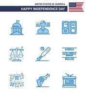 9 blaue Schilder für Usa-Unabhängigkeitstag-Baseballwaagenbuchgericht editierbare Usa-Tag-Vektordesign-Elemente vektor