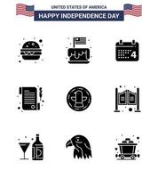 9 USA fast glyf tecken oberoende dag firande symboler av firande amerikan kalander dag papper redigerbar USA dag vektor design element