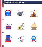 9 USA platt packa av oberoende dag tecken och symboler av musik oberoende läger oberoende trumma redigerbar USA dag vektor design element