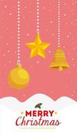 god jul affisch med boll och dekor hängande vektor
