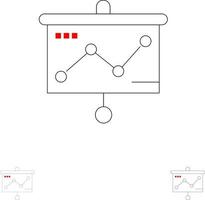 Diagram presentation Graf projektor djärv och tunn svart linje ikon uppsättning vektor