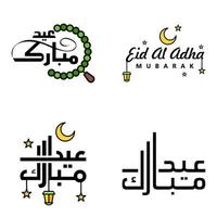 satz von 4 vektorillustration des eid al fitr muslimischen traditionellen feiertags eid mubarak typografisches design verwendbar als hintergrund oder grußkarten vektor