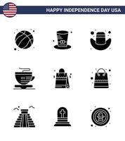 9 kreativ USA ikoner modern oberoende tecken och 4:e juli symboler av amerikan handväska amerikan väska kopp redigerbar USA dag vektor design element