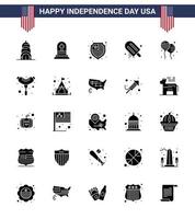 Große Packung mit 25 USA Happy Independence Day USA Vektor solide Glyphe und editierbare Symbole amerikanischer Bloons Schutzbloon Amerikanische editierbare Usa Day Vektordesign-Elemente