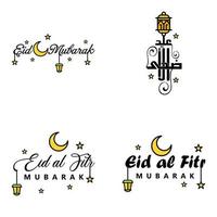 eid mubarak packung mit 4 islamischen designs mit arabischer kalligrafie und ornament isoliert auf weißem hintergrund eid mubarak der arabischen kalligrafie vektor