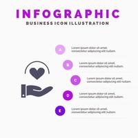 medicinsk vård hjärta hand fast ikon infographics 5 steg presentation bakgrund vektor