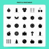 fast 25 frukt grönsaker ikon uppsättning vektor glyf stil design svart ikoner uppsättning webb och mobil företag idéer design vektor illustration