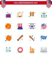 16 flache Zeichen für Usa-Unabhängigkeitstag-Ballraum-Nahrungsnadel-Gebäude editierbare Usa-Tag-Vektordesign-Elemente vektor