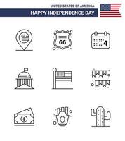 Stock Vector Icon Pack von American Day 9 Zeilenzeichen und Symbolen für Flagge Irland Kalender Green City editierbare Usa Day Vektor Design Elemente