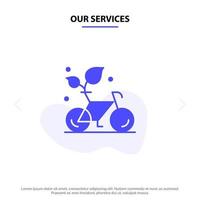 vår tjänster cykel eco vänlig växt miljö fast glyf ikon webb kort mall vektor