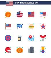 platt packa av 16 USA oberoende dag symboler av förenad Karta Land USA stater redigerbar USA dag vektor design element