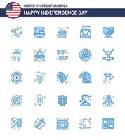 Usa Happy Independence DayPiktogrammsatz mit 25 einfachen Blues von Einladungsumschlägen Sicherheits-E-Mail-Unabhängigkeit bearbeitbare Usa-Tag-Vektordesign-Elemente vektor