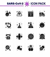 Coronavirus-Bewusstseinssymbole 16 solide Glyphe schwarzes Symbol Corona-Virus-Grippe im Zusammenhang wie Labortransportvirus Krankenhauskrankenwagen Virus-Coronavirus 2019nov-Krankheitsvektor-Designelemente vektor