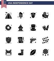16 USA fast glyf tecken oberoende dag firande symboler av runda plats stift man Wisconsin stater redigerbar USA dag vektor design element