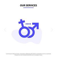 unsere dienstleistungen geschlecht männlich weiblich symbol solide glyph icon web card template vektor