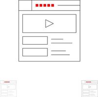 Video-Video-Player-Web-Website Symbolsatz mit fetten und dünnen schwarzen Linien vektor