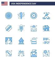 16 usa-blaue zeichen unabhängigkeitstag-feiersymbole des amerikanisch-amerikanischen staatslagerzeltes frei editierbare usa-tag-vektordesignelemente vektor