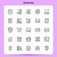 Umriss 25 Wasserpark Icon Set Vektor Linienstil Design schwarze Icons Set lineare Piktogramm Pack Web und mobile Geschäftsideen Design Vektor Illustration