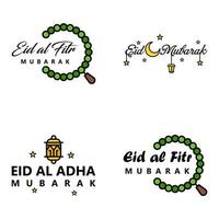 glückliche eid mubarak-vektordesignillustration von 4 handgeschriebenen dekorativen nachrichten auf weißem hintergrund vektor