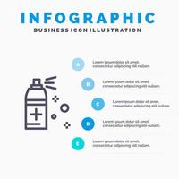 flaska rengöring spray linje ikon med 5 steg presentation infographics bakgrund vektor