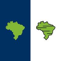 Brasilien Karta Land ikoner platt och linje fylld ikon uppsättning vektor blå bakgrund