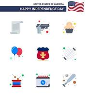 Happy Independence Day Pack mit 9 flachen Zeichen und Symbolen für Usa-Party-Kuchen-Tagesballons editierbare Usa-Tag-Vektordesign-Elemente vektor