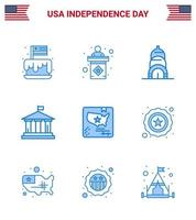 4:e juli USA Lycklig oberoende dag ikon symboler grupp av 9 modern blues av flagga USA tecken amerikan Bank redigerbar USA dag vektor design element