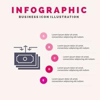 Dollar-Flow-Geld-Kassenbericht solides Symbol Infografiken 5-Schritte-Präsentationshintergrund vektor