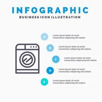 maskin teknologi tvättning tvättning linje ikon med 5 steg presentation infographics bakgrund vektor