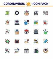 Corona-Virus-Krankheit 25 flache, farbig gefüllte Linien-Icon-Pack saugen, während infizierte medizinische Zimmerzahn-Krankenhausbetten Virus-Coronavirus 2019nov-Krankheitsvektor-Designelemente infizieren vektor